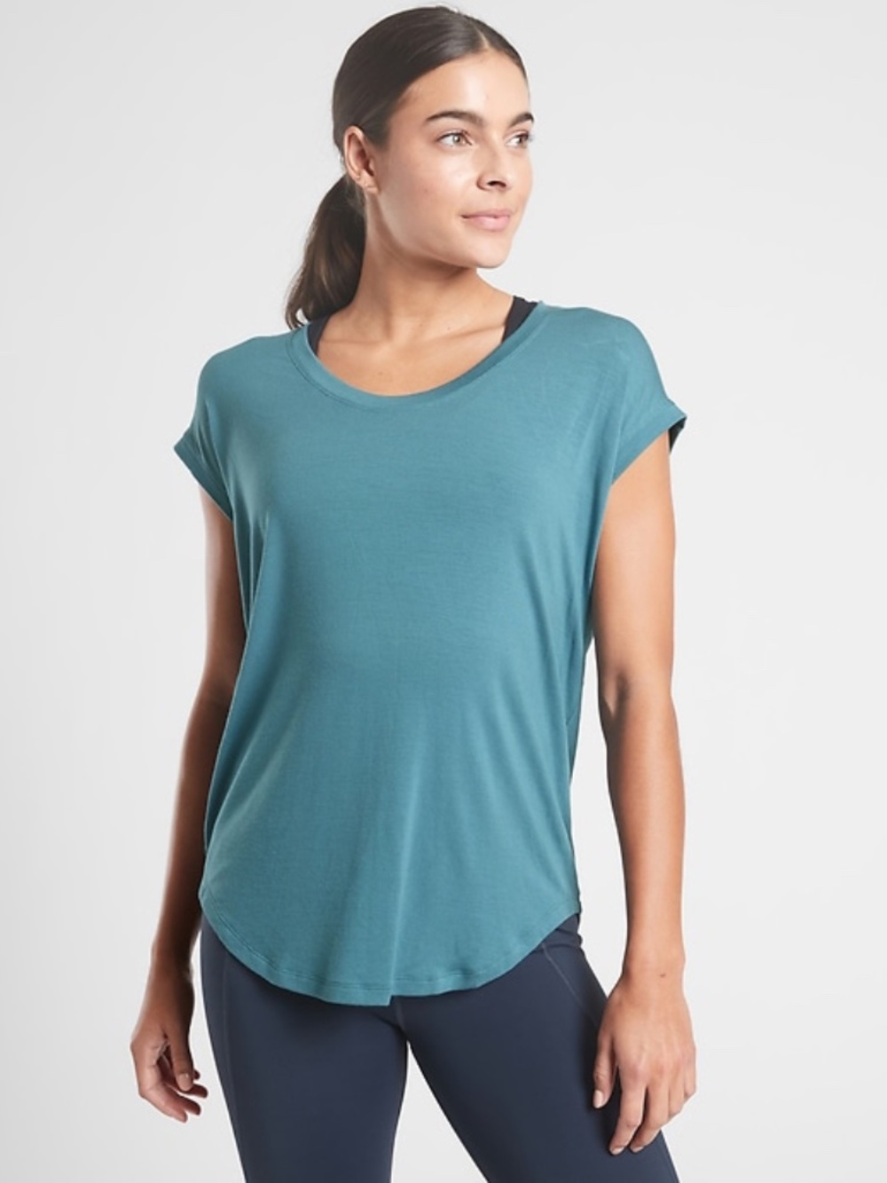 Athleta Cloudlight Stratus Dark Surf Teal Scoop Neck Cap Sleeve Top XS